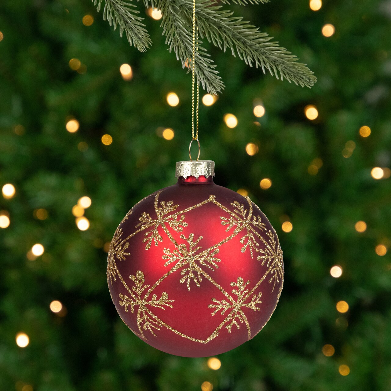 Northlight Glittered Snowflake Glass Ball Christmas Ornament - 3.25" - Burgundy Red and Gold